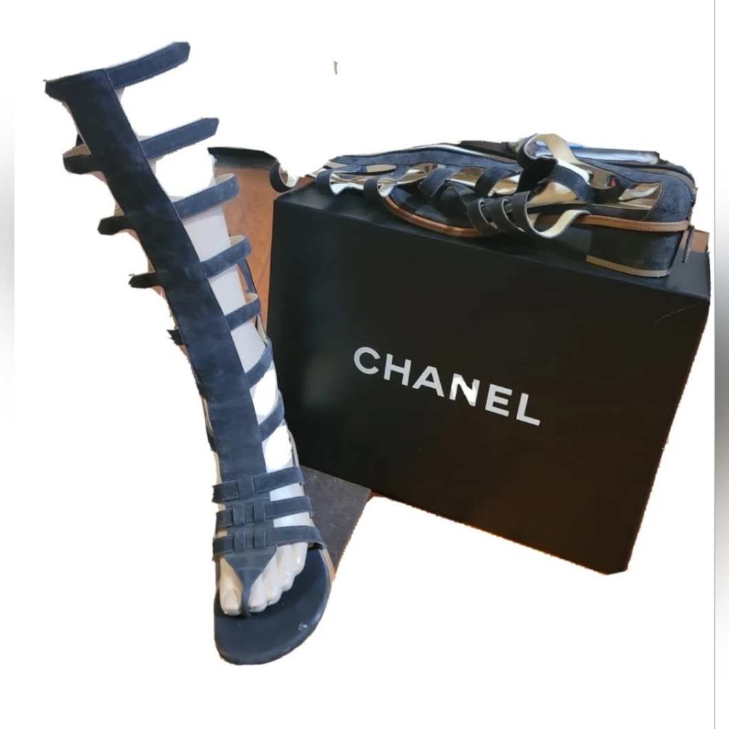 Chanel Gladiator Suede Thong Sandals Size 36.5
